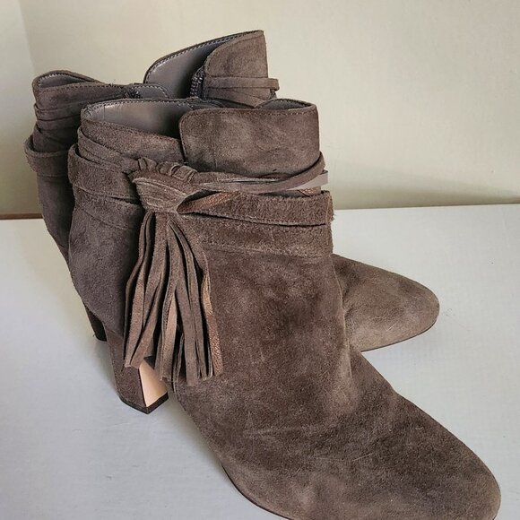 Ralph Lauren Belicia Taupe Kidsuede Fringe Bootie 8.5 - Picture 2 of 4